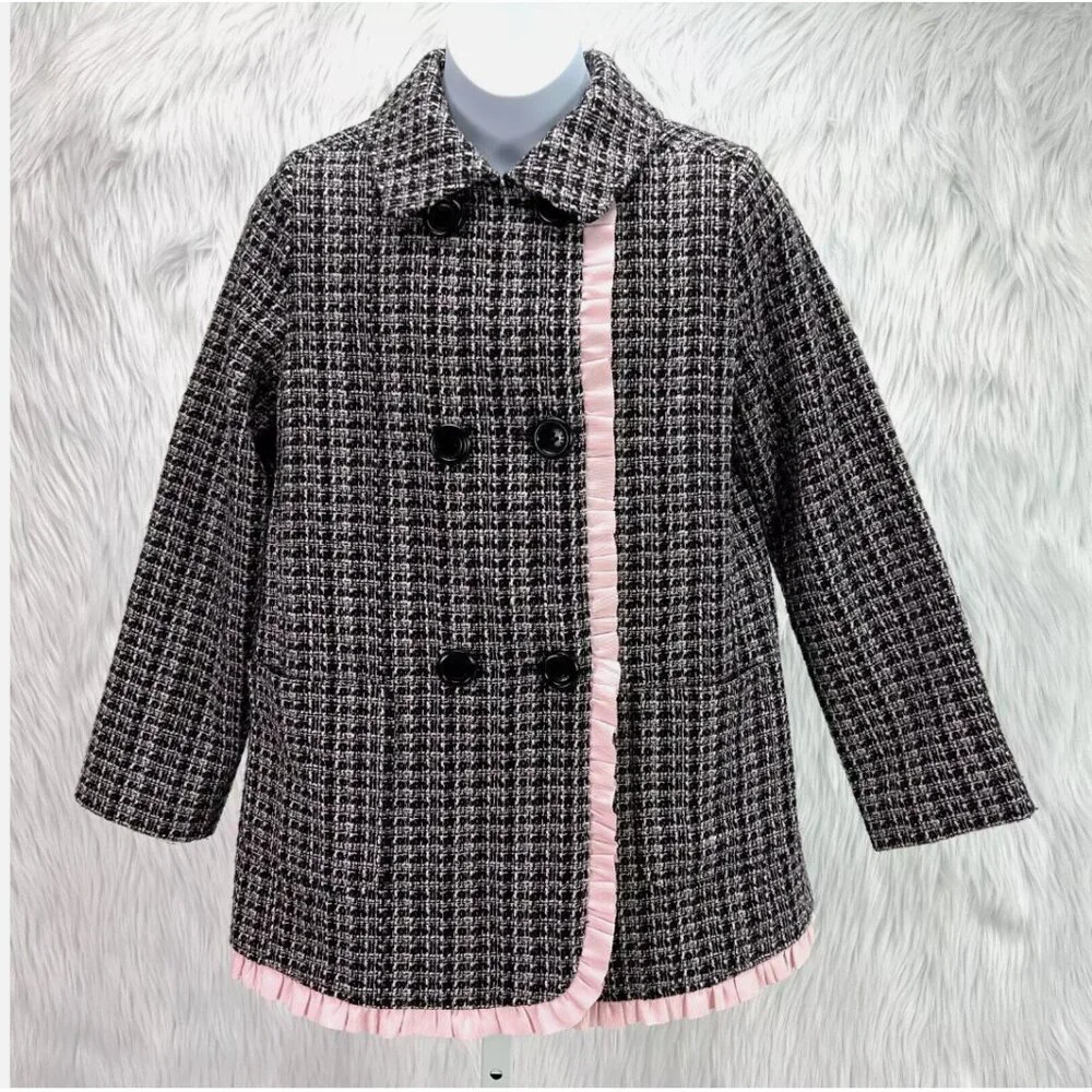 Kate Spade Kids Tweed Jacket Ruffle Trim‎ Double Breasted Dressy Preppy Classic